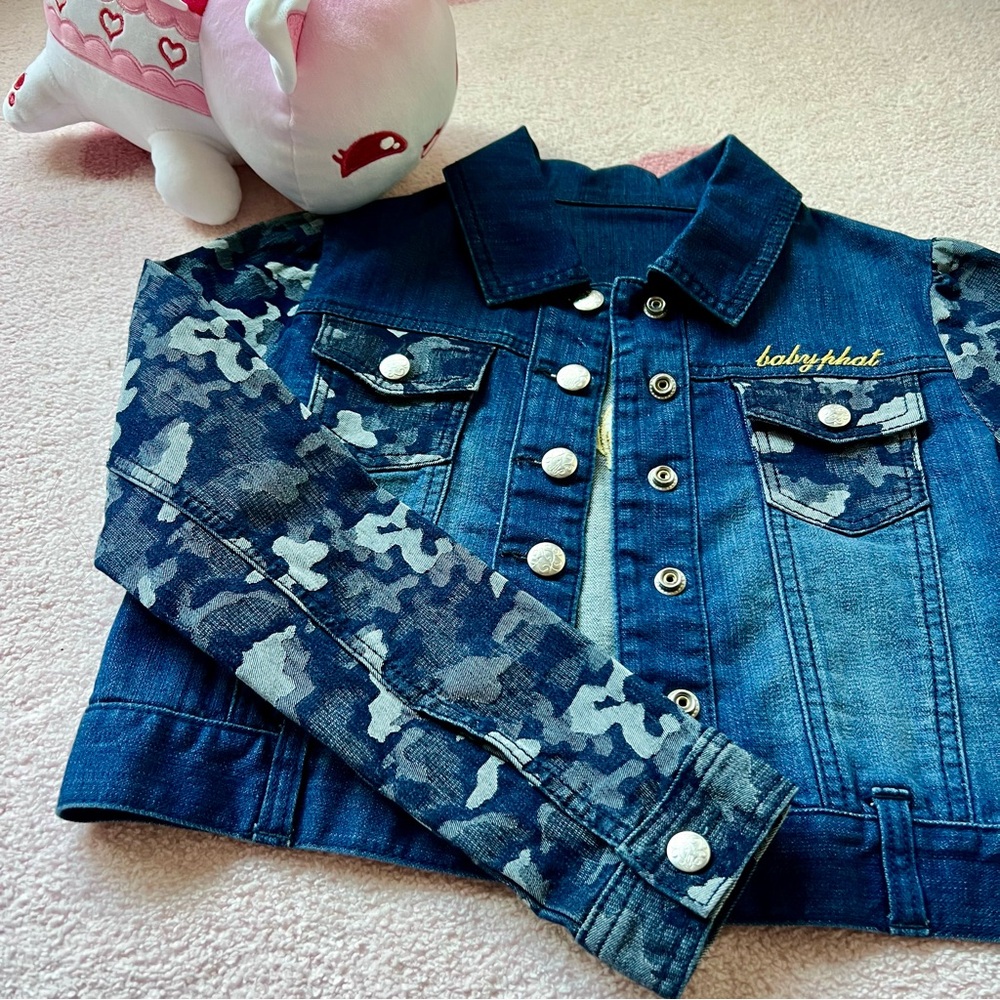 Jean jacket for girls, camouflage denim